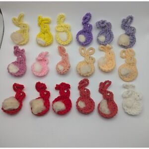 18 Vintage Handmade Crochet Multicolor Bunny Rabbit Pins Pastel Easter Spring